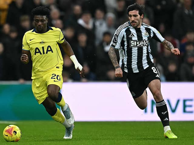 Sandro Tonali in action against Spurs. 