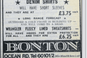 The latest fashions at Bonton's in Ocean Road where the shop was preparing for a 'cold front' on the way in the winter of 1976.