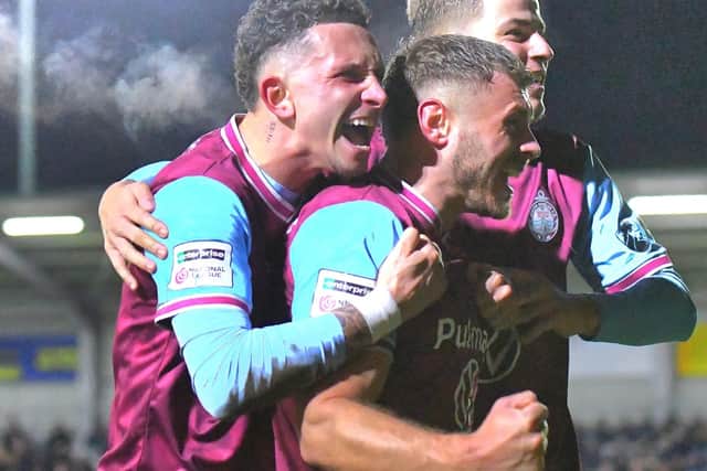 South Shields celebrate after Paul Blackett scored in their 2-1 win at Darlington (photo Kevin Wilson)