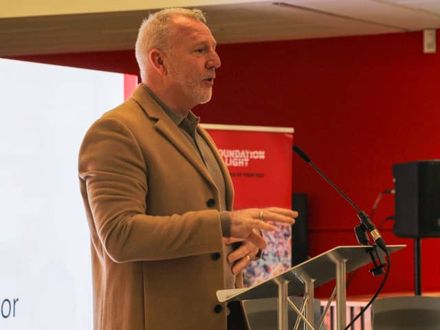 SAFC legend Kevin Ball speaking at the Brighter Tomorrow breakfast event.