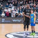 Newcastle Eagles captain Darius Defoe presenting Luke Hedley with his prestigious gold Blue Peter badge.