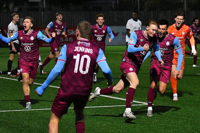 Oli Bainbridge celebrates after scoring in South Shields 2-2 draw at Marine (photo Kevin Wilson)