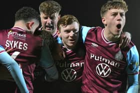 South Shields celebrate after Sean McGurk scored in their home game with National League North rivals AFC Fylde (photo Kevin Wilson)