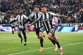Bruno Guimaraes of Newcastle celebrates.