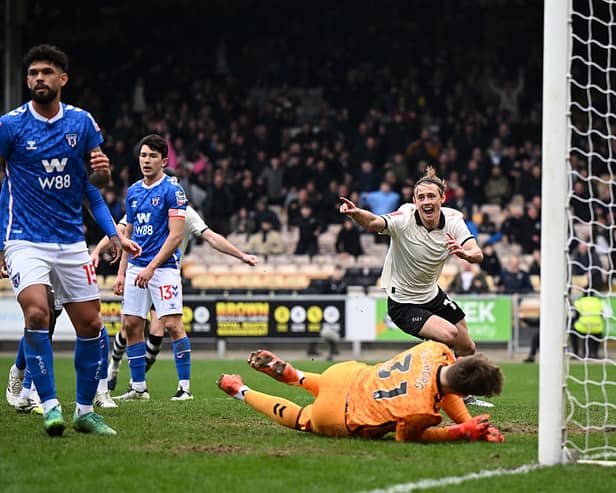 Ben Waine of Port Vale celebrates.