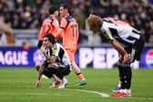 Sandro Tonali of Newcastle United looks dejected following a draw in the UEFA Champions League 2025/26 Round of 16 First Leg match between Newcastle United FC and FC Barcelona at St James' Park on March 10, 2026 in Newcastle upon Tyne, England. (Photo by George Wood/Getty Images)