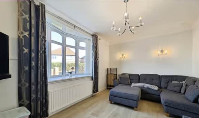 The living room of a three-bedroom semi-detached house for sale on Lilac Avenue, South Shields.