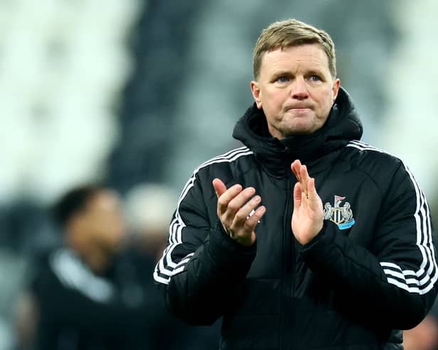 Eddie Howe applauds the Newcastle fans after a match