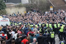 Sunderland AFC and Newcastle United fans goading each other during Sunday's derby.