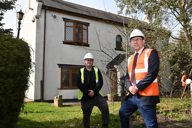 Right to left: Councillor Michael Butler, Cabinet Member for Children's Services, Child Poverty and Skills at Sunderland City Council  and Iain Kirkup from Together for Children at the former farmhouse which is being converted into a Complex Needs Hub.
