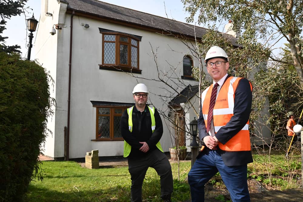 Right to left: Councillor Michael Butler, Cabinet Member for Children's Services, Child Poverty and Skills at Sunderland City Council  and Iain Kirkup from Together for Children at the former farmhouse which is being converted into a Complex Needs Hub.