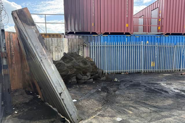 Fire damage at the units decimated by a blaze on Sunday at Mitre Place, South Shields.