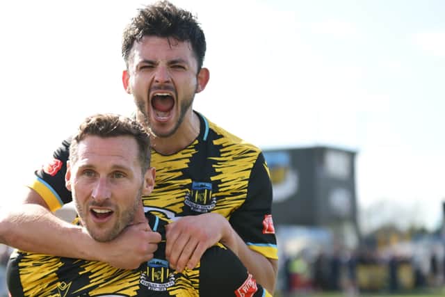 Hebburn Town celebrate after Gary Martin scored the only goal of their home win against Stockton Town (photo Tyler Lopes)