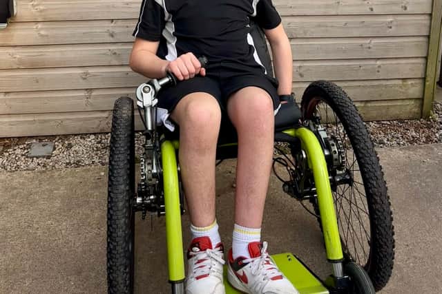 One of the users of the new all terrain wheelchair at East Boldon Scout Group