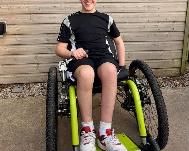 One of the users of the new all terrain wheelchair at East Boldon Scout Group