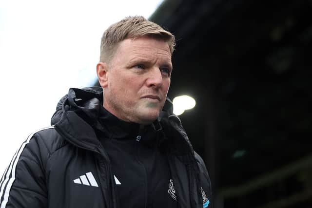 Eddie Howe, Manager of Newcastle United, looks on prior to the Premier League match between Crystal Palace and Newcastle United at Selhurst Park on April 12, 2026 in London, England. (Photo by Steve Bardens/Getty Images)