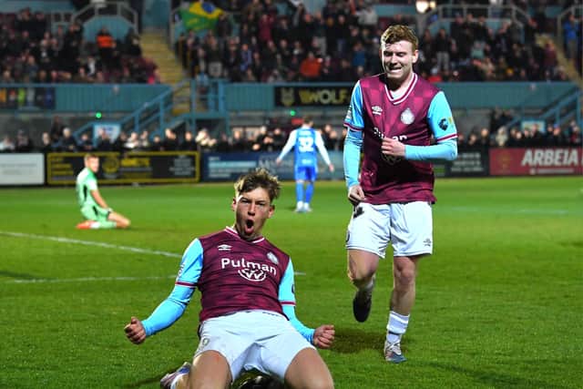 Sonny Finch celebrates after scoring for South Shields against Macclesfield (photo Kevin Wilson)