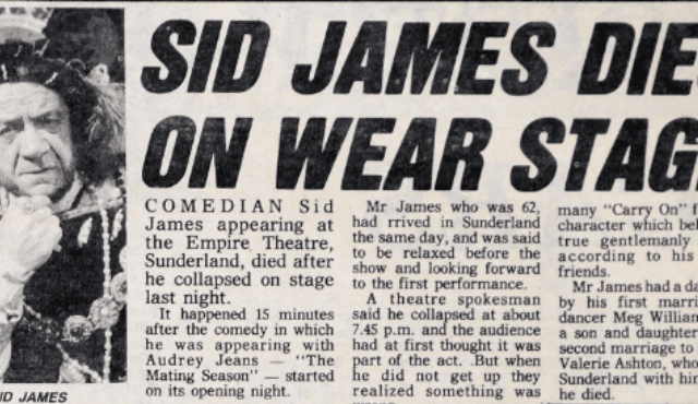 How the Sunderland Echo reported the news of Sid's death on stage in 1976.