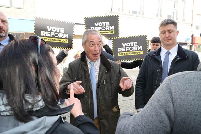 Reform leader Nigel Farage on the campaign trail in South Shields  ahead of the local elections where his party are predicted to make massive gains.