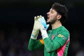 James Trafford of Manchester City reacts during the Emirates FA Cup Third Round match between Manchester City and Exeter City on January 10, 2026 in Manchester, England. (Photo by Lewis Storey/Getty Images)