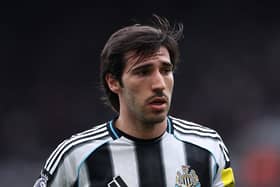 Sandro Tonali of Newcastle United during the Premier League match between Newcastle United and Bournemouth at St James' Park on April 18, 2026 in Newcastle upon Tyne, England. (Photo by Alex Livesey/Getty Images)