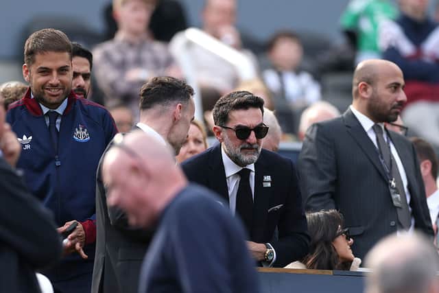 Jamie Reuben (l) with Yasir Al-Rumayyan, Chairman of Newcastle United, in attendance prior to the Premier League match between Newcastle United and Brighton & Hove Albion at St James' Park on May 02, 2026 in Newcastle upon Tyne, England. (Photo by Stu Forster/Getty Images)