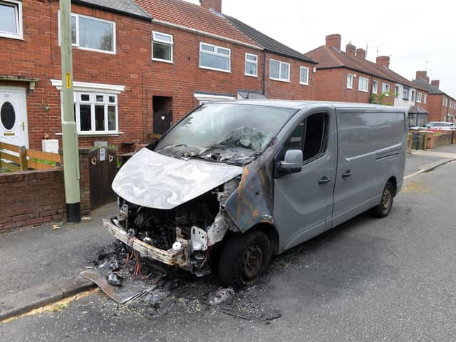 Aftermath of an van arson attack on Hedgeley Road, Hebburn.