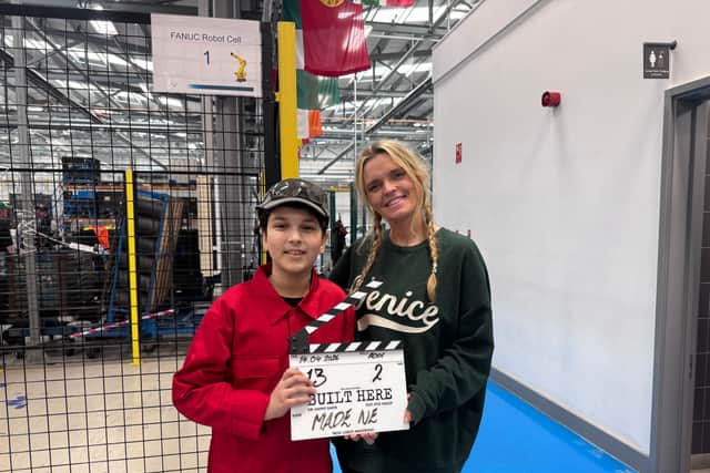 Brayden with the film's producer, Carley Armstrong, at the filming location.
