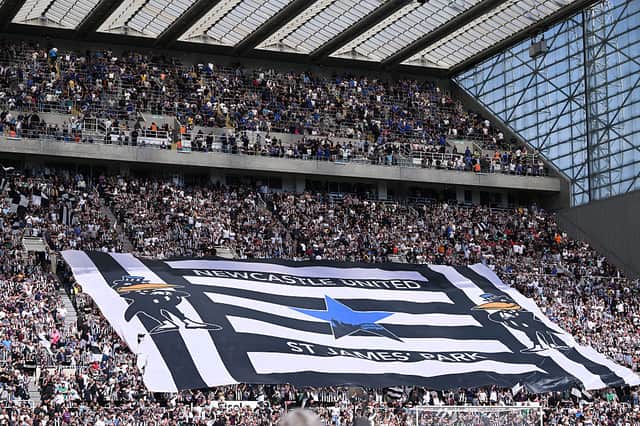 Fans of Newcastle United display a Tifo prior to the Premier League match between Newcastle United FC and Chelsea FC at St James' Park on May 11, 2025 in Newcastle upon Tyne, England. (Photo by Stu Forster/Getty Images)