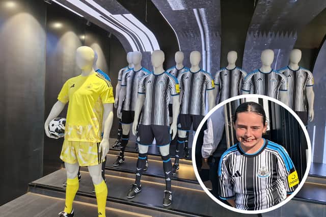 Leilani with the new 2026/27 Newcastle United shirt.