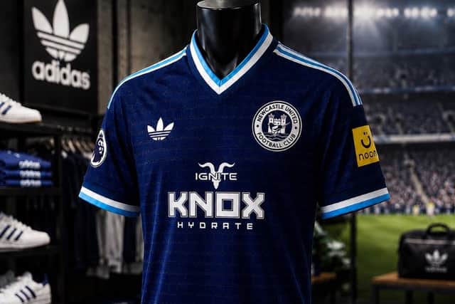 An impression of how the KNOX sponsor could look on Newcastle's yet to be released 2026/27 away shirt.