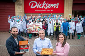 Michael Dickson with children Mike and Elena and staff at their South Shields factory.