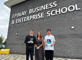 Kate Lamb, Assistant Head Teacher at Epinay School, with Year 10 pupils Zach and Kawai who have both undertaken work experience with South Shields Football Club.