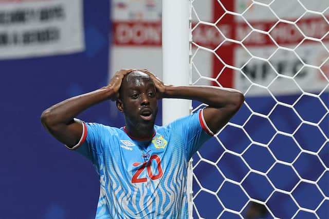Congo DR's forward #20 Yoane Wissa reacts to a missed chance during the 2026 World Cup round of 32 match football between England and the Democratic Republic of Congo at the Atlanta Stadium in Atlanta on July 1, 2026. (Photo by Odd ANDERSEN / AFP via Getty Images)