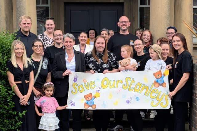 Kate Osborne, MP for Jarrow and Gateshead East, with campaigners from the Save Our Stanley's group.