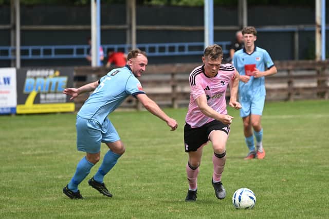 Hebburn Town captain Aidan Heywood in action in a pre-season friendly with Carlisle City (photo Tyler Lopes)
