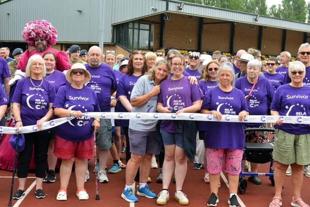 Ann Walsh (middle) at the start of the final Jarrow Relay for Life at Monkton Stadium.