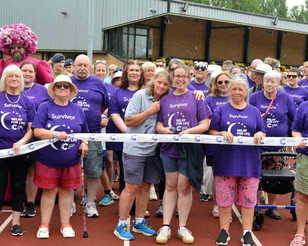 Ann Walsh (middle) at the start of the final Jarrow Relay for Life at Monkton Stadium.