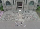 The Save Our Stanley's campaign group have placed 402 pairs of children's shoes outside of South Shields Town Hall on Tuesday, July 14.