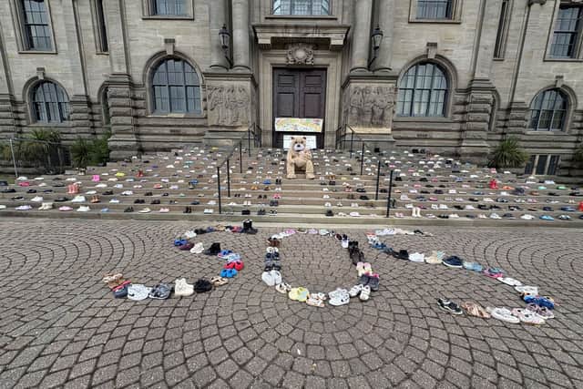 The campaign group’s shoe protest is calling on South Tyneside Council to reconsider making cuts to the service.