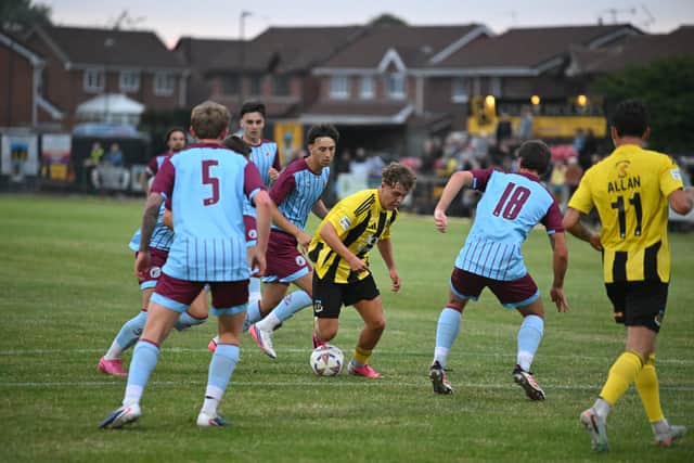 Kian Foreman in action for Hebburn Town against Gateshead (photo Tyler Lopes)