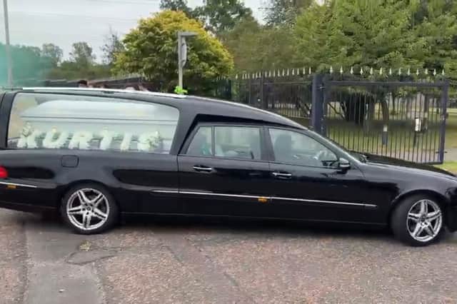 The hearse arriving at South Shields Crematorium.