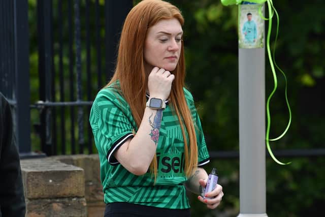 Mourners were dressed in green in tribute to Kurtis Stubbings.