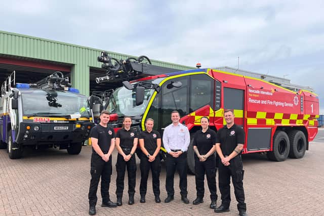 Firefighters Josh Evans; Alix Peoples; Lily Jackson; Tony Fatkin, Fire Service Manager and firefighters Amy Ramsey and Kevin Morland.