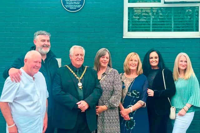 Friend John Burke, Terry Joyce Jnr, Deputy Mayor Alan Rice and Deputy Mayoress Margaret Rice, alongside Terry's wife Jennifer and other family.