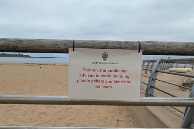 Warnings have been placed along Littlehaven Beach in South Shields after plastic pellets washed ashore.