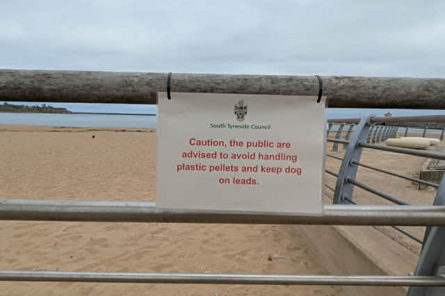 Warnings have been placed along Littlehaven Beach in South Shields after plastic pellets washed ashore.