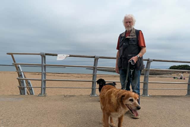 South Shields dog walker Ian with his dogs Cara and Poppy.