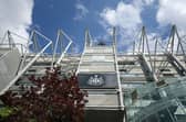 A general view of the club badge on the exterior of the West Stand prior to the Premier League match between Newcastle United and Brighton & Hove Albion at St James' Park on May 02, 2026 in Newcastle upon Tyne, England. (Photo by Stu Forster/Getty Images)