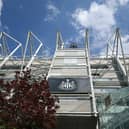 A general view of the club badge on the exterior of the West Stand prior to the Premier League match between Newcastle United and Brighton & Hove Albion at St James' Park on May 02, 2026 in Newcastle upon Tyne, England. (Photo by Stu Forster/Getty Images)